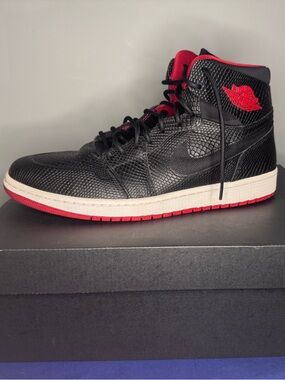 Jordan Retro High Black/Red Snake-Texture Sneakers